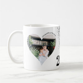 Mug met 2 hartvormige foto's, datum, voornamen koffiemok