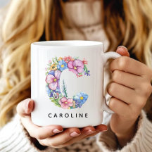 Mug met eigen alfabet bloemendesign voor haar, cad