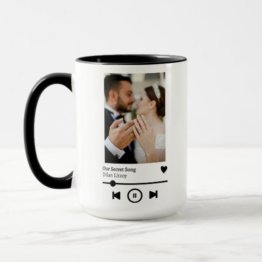 Mug met eigen foto en liedtekst, jubileumcadeau vo mok (Links)