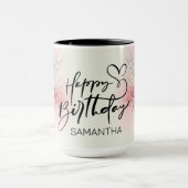 Mug met eigen naam waterverf roze gelukkig verjaar mok (Midden)