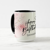 Mug met eigen naam waterverf roze gelukkig verjaar mok (Voorkant links)