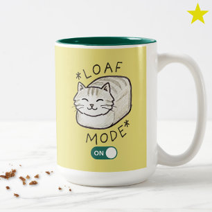 Mug met Grappige Kat Tekening Brood Mode AAN Meme Tweekleurige Koffiemok