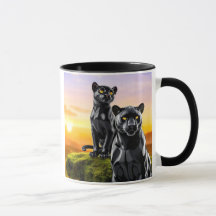 Mug met twee zwarte panthers in observatie.