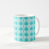 Mug Ovarian Cancer Awareness Plaid, Teal Ribbon Koffiemok (Voorkant rechts)