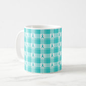 Mug Ovarian Cancer Awareness Plaid, Teal Ribbon Koffiemok (Voorkant links)