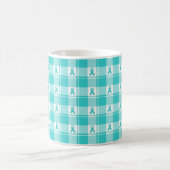 Mug Ovarian Cancer Awareness Plaid, Teal Ribbon Koffiemok (Center)