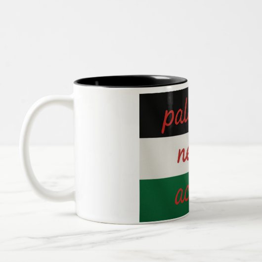 Mug Palestine needs Action Tweekleurige Koffiemok (Links)