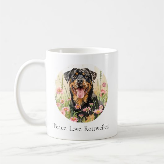  Mug – Peace Love Rottweiler – Watercolor  Koffiemok (Links)