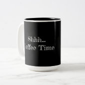 Mug "Shh... Coffee Time" Tweekleurige Koffiemok (Voorkant links)