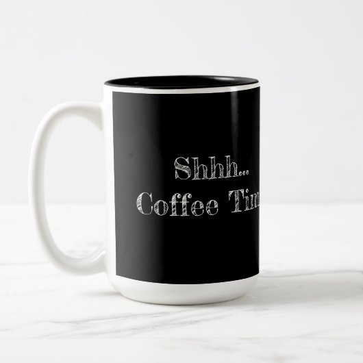 Mug "Shh... Coffee Time" Tweekleurige Koffiemok (Links)