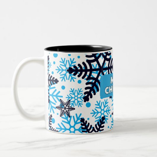 Mug Snowflake Pattern with Merry Christm Tweekleurige Koffiemok (Links)