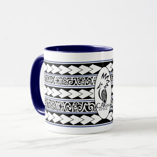 Mug Tribal Ethnic Bleu Marine Mok (Voorkant links)