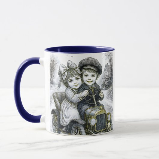 Mug twee kinderen in een auto. mok (Links)