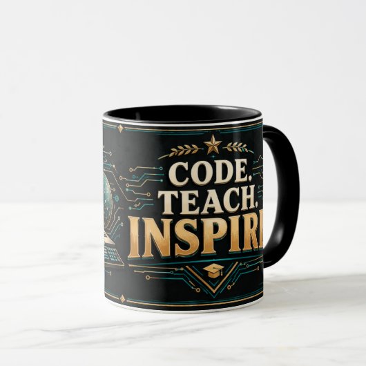Mug voor docent informatica, Code Teach Inspire Mok (Voorkant rechts)