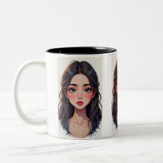 Mug with a Colorful Cartoon Girl Face Tweekleurige Koffiemok