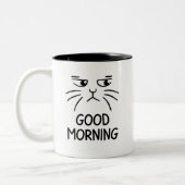 Mug with Cat, good morning, grumpy cat Tweekleurige Koffiemok (Links)