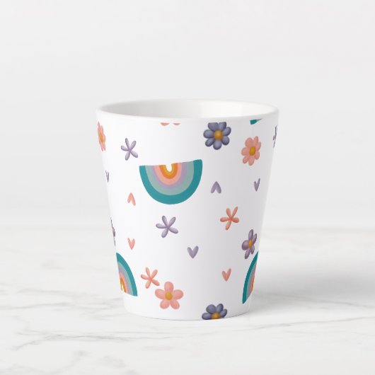 Mug with Rainbow and Stars – Cute Aesthetic Design Latte Mok (Voorkant)