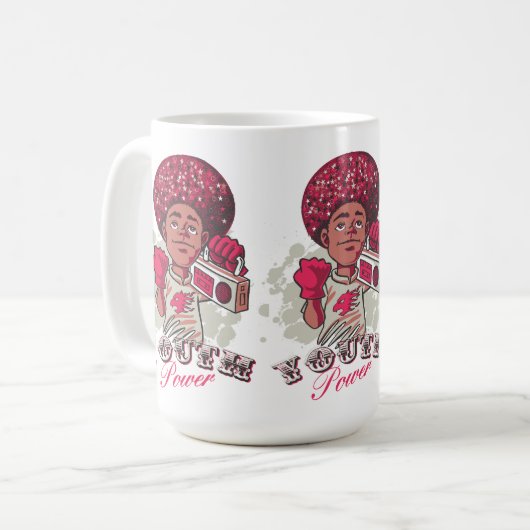 Mug – YOUTH Power Afro & Boombox Urban Design Koffiemok (Voorkant links)