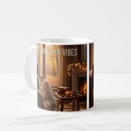 MugCozy Autumn Vibes Mug (Fireplace &(Custom Name) Koffiemok (Voorkant links)
