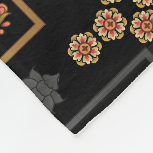 Mughal bloemmotief: zwart naadloos. fleece deken (Hoek)