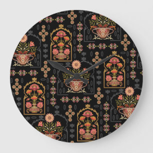 Mughal bloemmotief: zwart naadloos. grote klok
