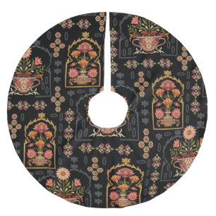 Mughal bloemmotief: zwart naadloos. kerstboom rok