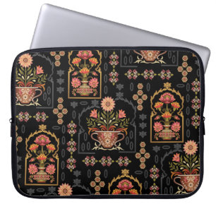 Mughal bloemmotief: zwart naadloos. laptop sleeve