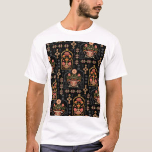 Mughal bloemmotief: zwart naadloos. t-shirt