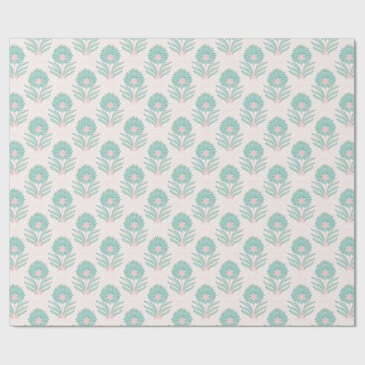 Mughal Bloom in Teal and Flamingo Cadeaupapier (Vlak)