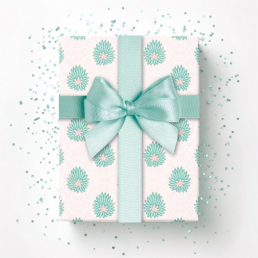 Mughal Bloom Stip in Teal en Flamingo Cadeaupapier
