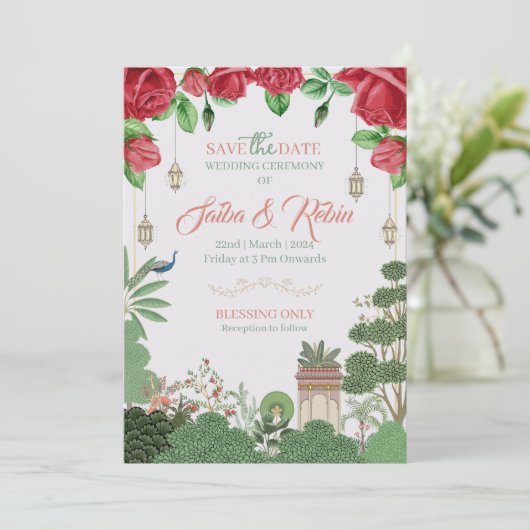 Mughal Design bruiloft uitnodiging (Staand voorkant)