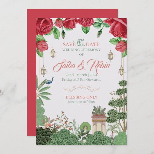 Mughal Design bruiloft uitnodiging (Voorkant / Achterkant)