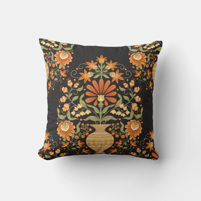 Mughal Fantasy: Retro Bloemenweelde Kussen (Voorkant)