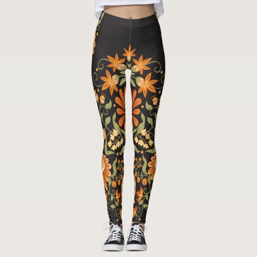 Mughal Fantasy: Retro Bloemenweelde Leggings (Voorkant)