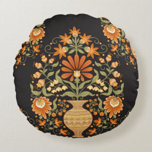 Mughal Fantasy: Retro Bloemenweelde Rond Kussen