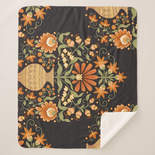 Mughal Fantasy: Retro Bloemenweelde Sherpa Deken (Voorkant)
