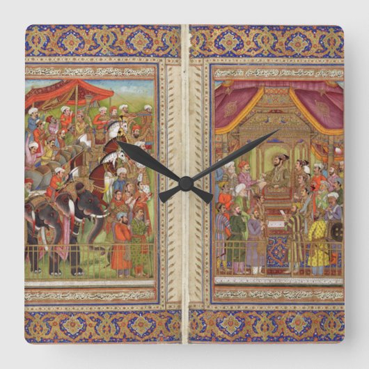 Mughal India Islam Islamitische Muslim Boho Art Vierkante Klok (Voorkant)