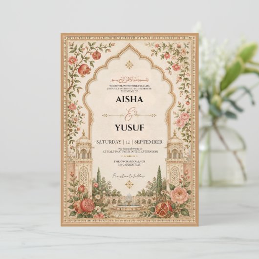 Mughal Tuin Islamitisch | Luxe Nikah Uitnodiging (Staand voorkant)