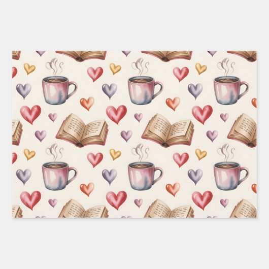 Mugs, Books, and Hearts valentine Inpakpapier Vel (Voorkant)