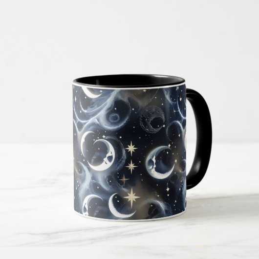 Mugs – Metallic Silver Celestial Moon Phase Luxury Mok (Voorkant rechts)