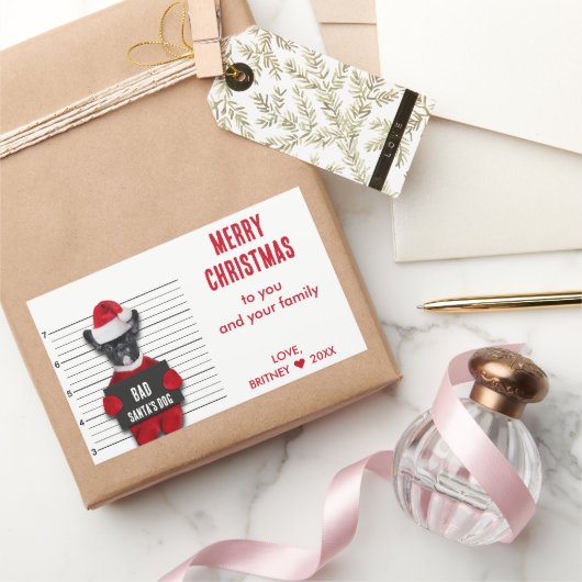 Mugshot Bad Santa's Dog Funny Kerstmis Rechthoekige Sticker (Geschenken)