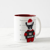 Mugshot Bad Santa's Dog Funny Kerstmis Tweekleurige Koffiemok (Voorkant rechts)