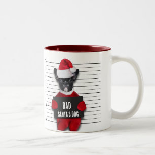 Mugshot Bad Santa's Dog Funny Kerstmis Tweekleurige Koffiemok