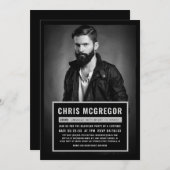 Mugshot Board Bachelor Party Invitation Kaart (Voorkant / Achterkant)