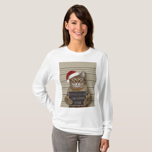 Mugshot Cat Christmas T-shirt (Voorkant volledig)