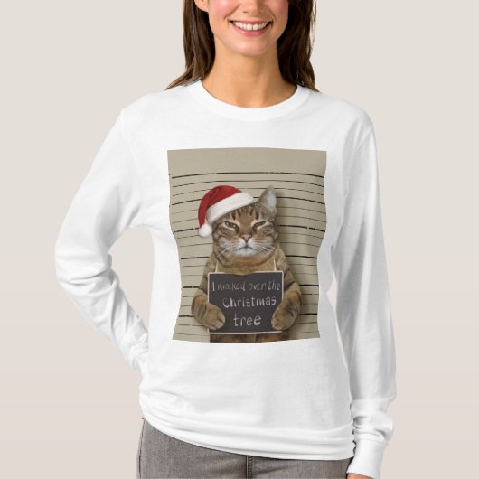 Mugshot Cat Christmas T-shirt (Voorkant)