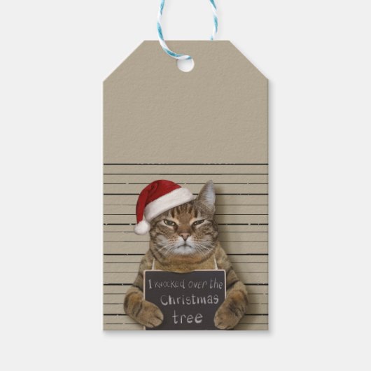 Mugshot Cat Kerstmis Cadeaulabel (Voorkant)