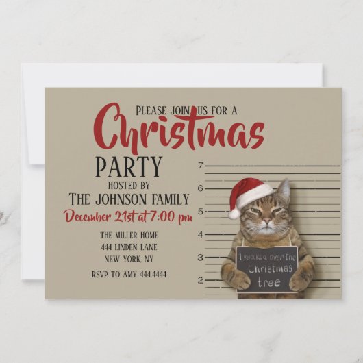 Mugshot Cat Kerstmis Kaart (Voorkant)