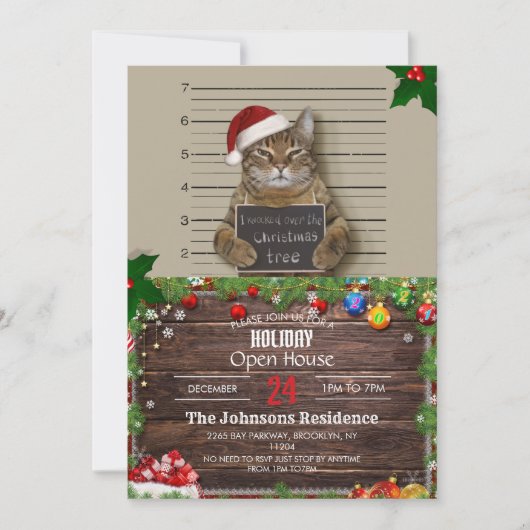 Mugshot Cat Kerstmis Kaart (Voorkant)