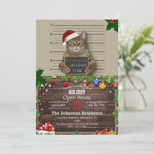 Mugshot Cat Kerstmis Kaart (Staand voorkant)